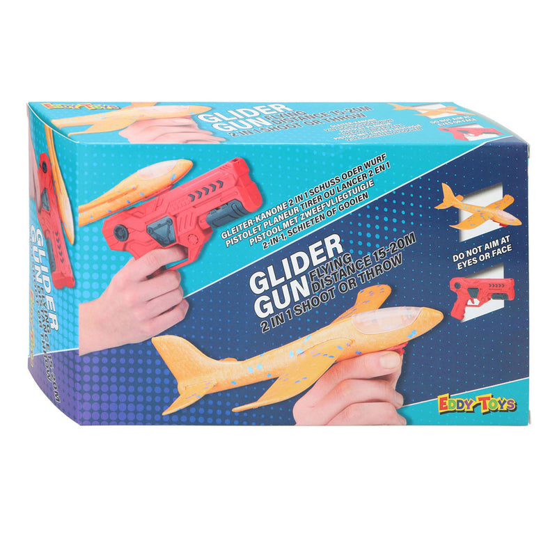 Afbeelding laden in galerijviewer, Eddy toys glider gun 2-in-1 - pistool met zweefvliegtuig - launcher speelgoed met glider vliegtuig - speelgoed vliegtuig met lanceerpistool - 1 willekeurige kleur
