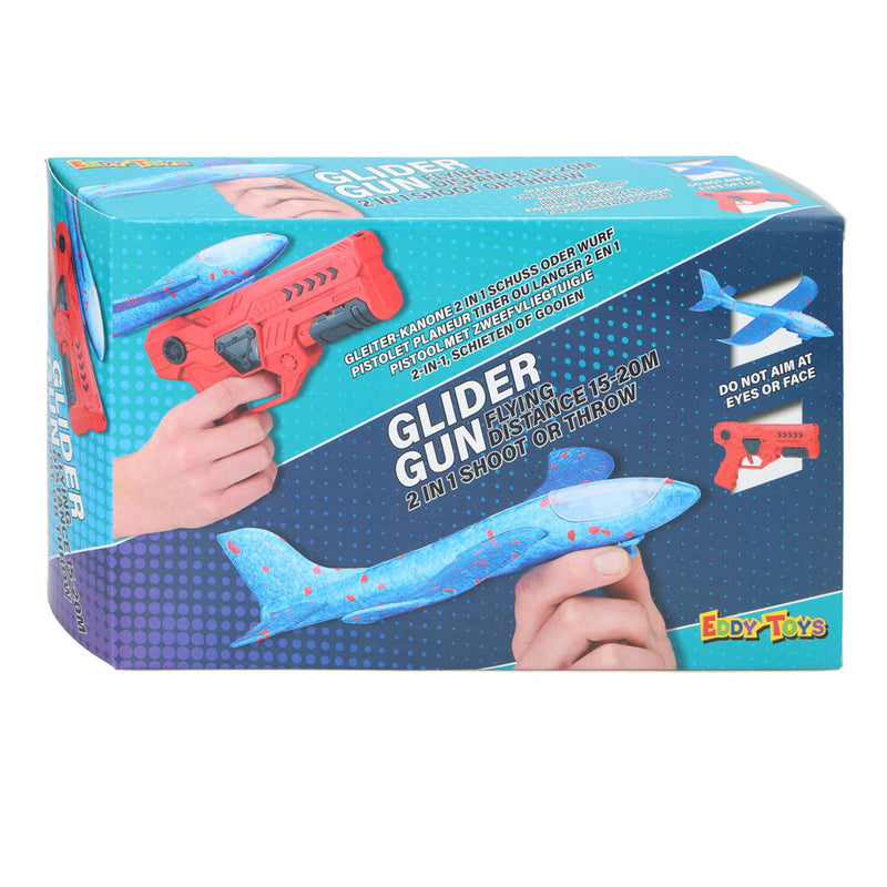 Afbeelding laden in galerijviewer, Eddy toys glider gun 2-in-1 - pistool met zweefvliegtuig - launcher speelgoed met glider vliegtuig - speelgoed vliegtuig met lanceerpistool - 1 willekeurige kleur
