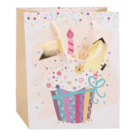 Edco verjaardag cadeautas - ca. 32x26x12 cm - cadeautas happy birthday - geschenk tas verjaardag met handvatten - cadeauverpakking voor verjaardag cadeaus - assorti design - 1 willekeurige tas