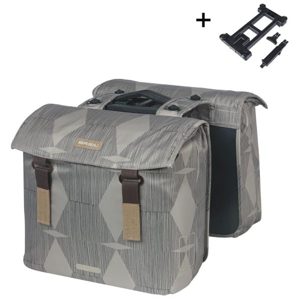 Afbeelding laden in galerijviewer, Basil dubbele fietstas elegance mik 40 - 49 liter - chateau taupe
