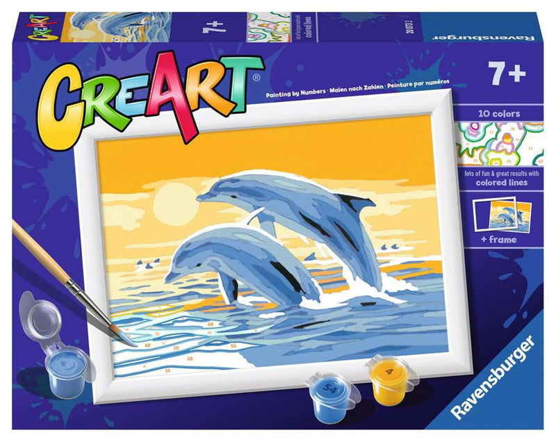 Load image into Gallery viewer, Ravensburger creart schilderen op nummer - vrolijke dolfijnen
