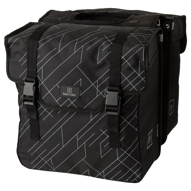 Afbeelding laden in galerijviewer, Fastrider dex dubbele fietstas - 36 liter - zwart grijs - gerecyceld en waterafstotend polyester
