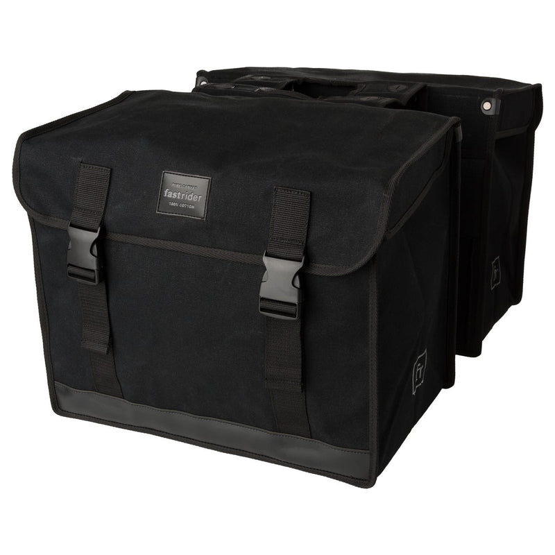 ギャラリービューアに画像をロードする, Fastrider canvas hybride 37 dubbele fietstas zwart 65l - afgeschuind - waterafstotend canvas - reflecterend - geschikt voor e-bike
