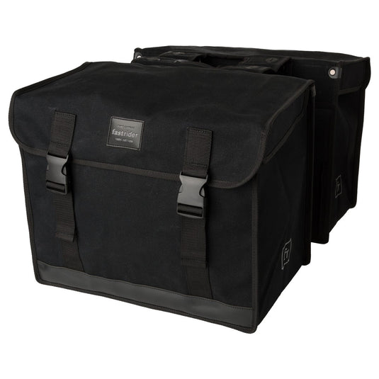 Fastrider canvas hybride 37 dubbele fietstas zwart 65l - afgeschuind - waterafstotend canvas - reflecterend - geschikt voor e-bike