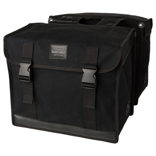 Fastrider canvas hybride 94 dubbele fietstas zwart 56l - afgeschuind - waterafstotend canvas - reflecterend - geschikt voor e-bike