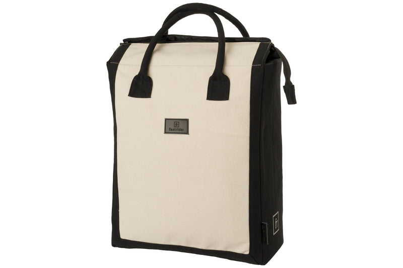 Afbeelding laden in galerijviewer, Fastrider classic - fietstas - boodschappentas - 20l - beige - waterafstotend waxed canvas - click en go systeem - reflecterende details
