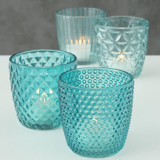 Boltze home theelichthouder set a 4st ø7xh7cm blauw