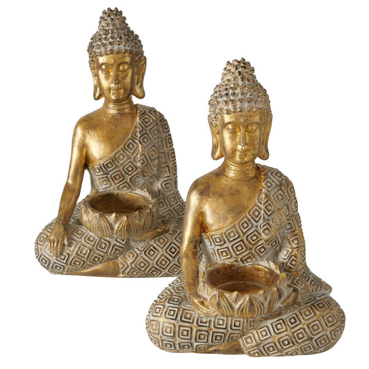 Boltze home theelichthouder boeddha makia 14x10xh21cm goud