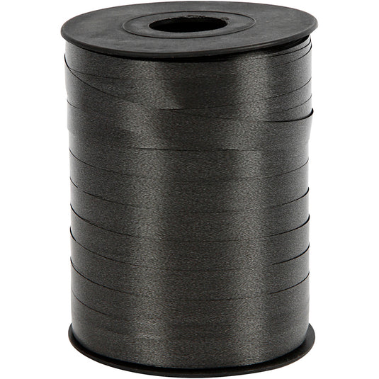 Cadeaulint, b: 10 mm, glossy, zwart, 250 m 1 rol