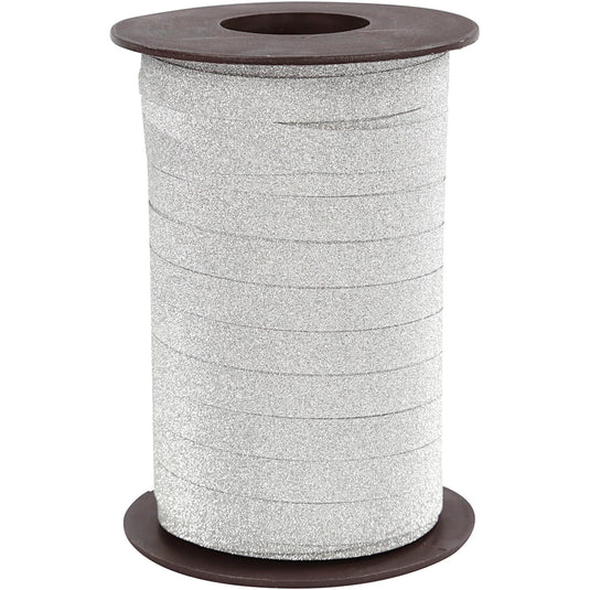 Cadeaulint, b: 10 mm, glitter, zilver, 100 m 1 doos
