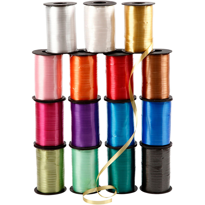 Load image into Gallery viewer, Https: www.cchobby.nl cadeaulint-b-10-mm-glossy-diverse-kleuren-15x250-m-1-doos
