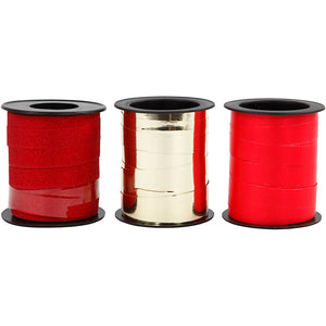 Cadeaulint, b: 10 mm, goud, rood, rood glitter, 3x15 m 1 doos