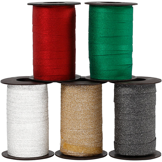 Cadeaulint, b: 10 mm, glitter, diverse kleuren, 5x100 m 1 doos