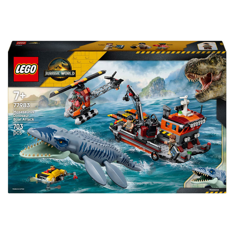 Afbeelding laden in galerijviewer, Lego jurassic world mosasaurus bootaanval dinosaurus speelgoed voor kinderen 77983
