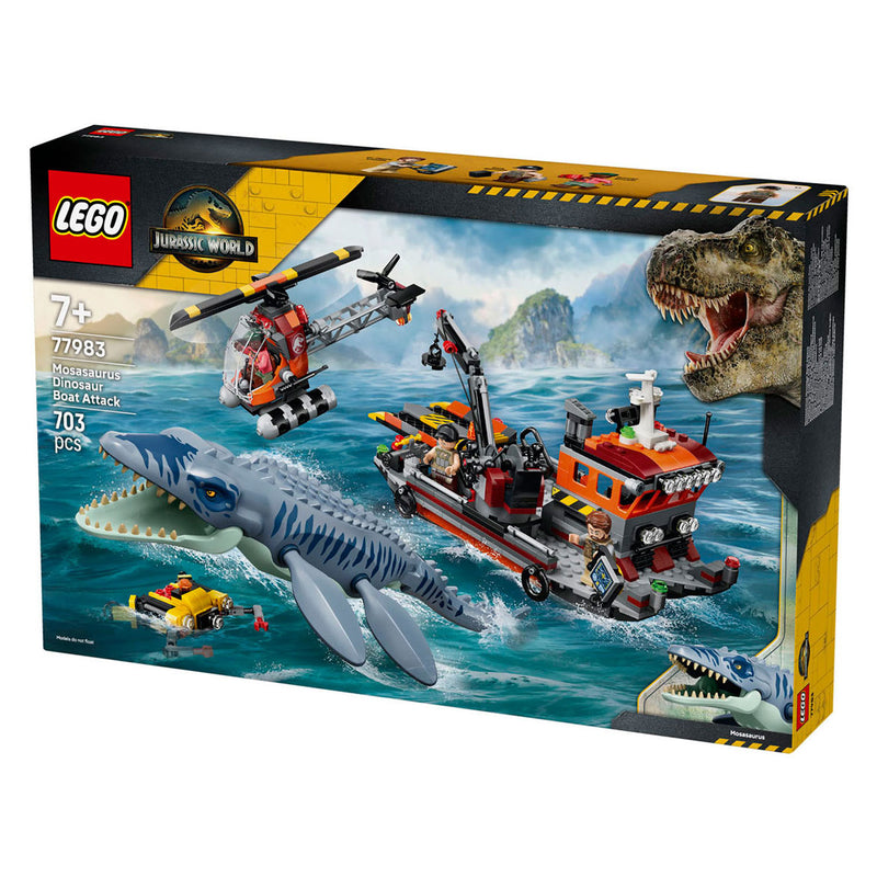 Afbeelding laden in galerijviewer, Lego jurassic world mosasaurus bootaanval dinosaurus speelgoed voor kinderen 77983
