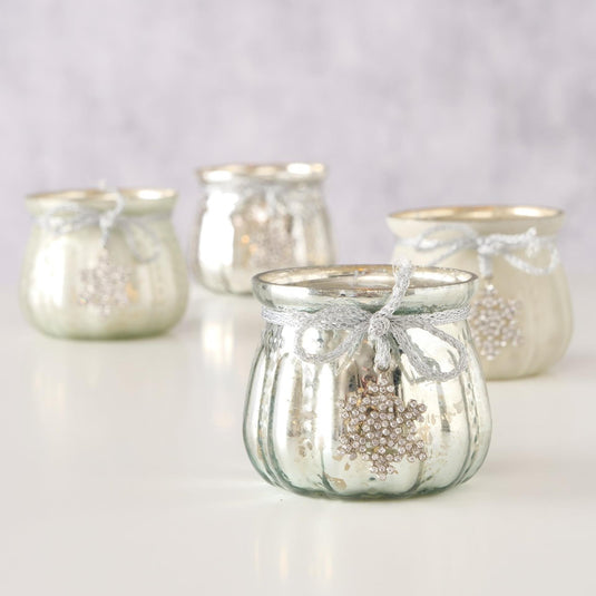 Boltze home theelichthouder glas met glitterhanger