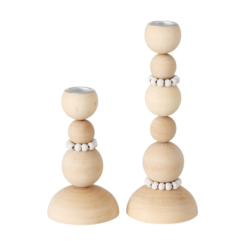 Afbeelding laden in galerijviewer, Boltze home kandelaarset beads 2-delig 8x14 8x20cm hout
