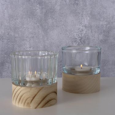 Boltze home windlicht riley glas hout ø9xh10cm