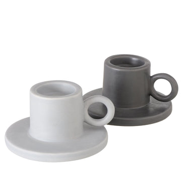 Boltze home kandelaar bryona blakertje h7cm van steen wit grijs voor waxine of dinerkaars