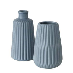 Boltze home vaas esko ribbel porselein h18cm dia 9cm lichtblauw in 2 verschillende uitvoeringen