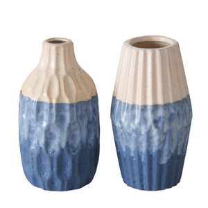 Boltze home vaas 'inma' aardewerk blauw dia12x21cm 2 assorti