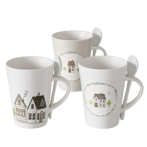 Boltze home mok met dessin huisjes incl lepel 330ml