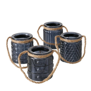 Boltze home theelichthouder met hengsel touw h8cm