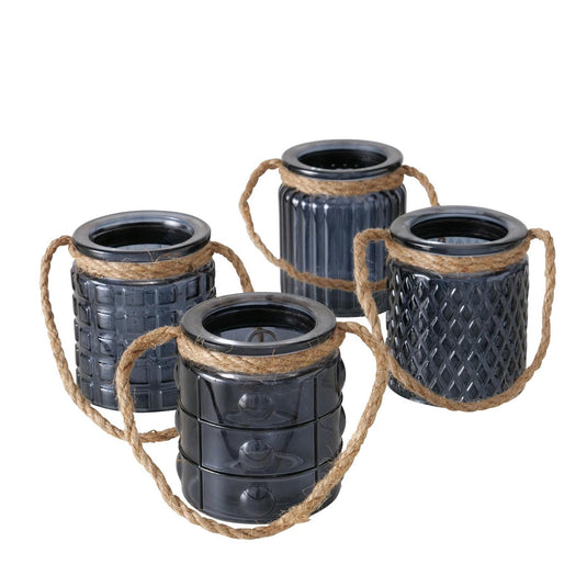 Boltze home theelichthouder met hengsel touw h8cm
