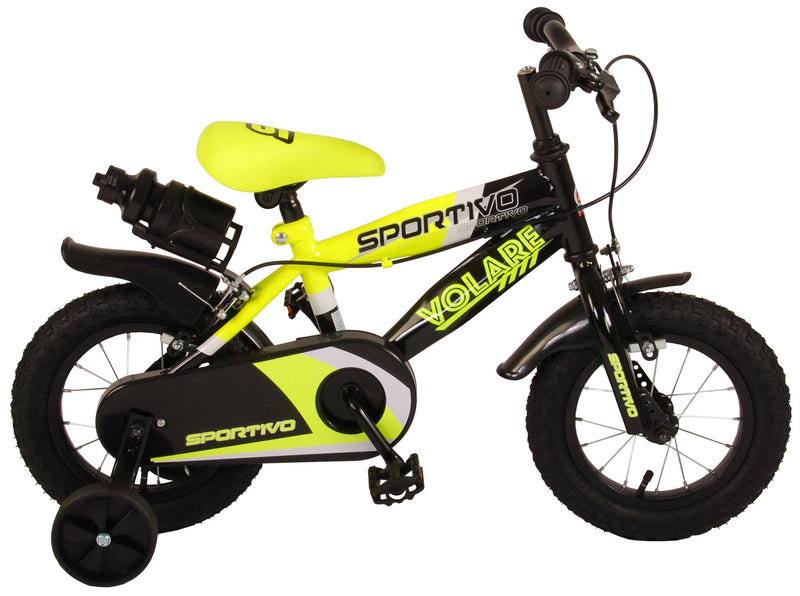 Load image into Gallery viewer, Volare Sportivo Kinderfiets Jongens 12 inch Neon Geel Zwart Twee Handremmen 95% afgemonteerd
