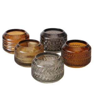 Boltze home theelichthouder glas bruintinten 6x8cm