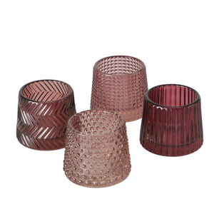 Boltze home theelichthouder glas sabena roze h7cm b8cm lichtroze donker roze verkrijgbaar in verschillende dessins