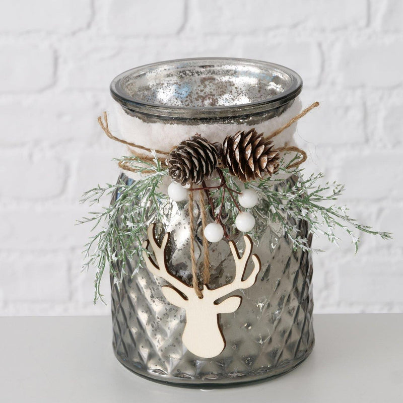Load image into Gallery viewer, Boltze home theelichthouder glas met kerstdeco h16cm
