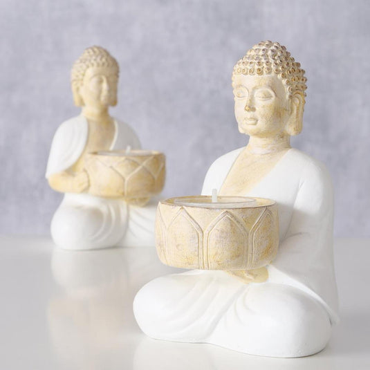 Boltze home theelichthouder boeddha h15cm 2 assorti