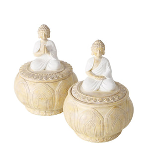 Boltze home voorraadpot 'jamory' polyresin dia.10x14cm off-white 2 assorti