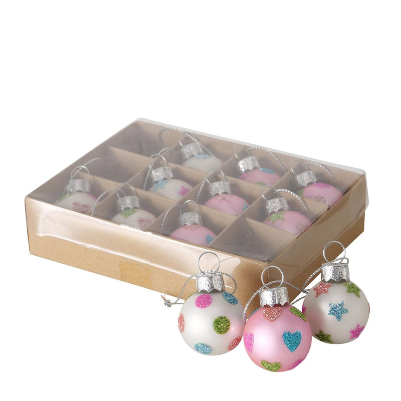 Load image into Gallery viewer, Boltze home kerstbal mini glas roze-wit 12 stuks

