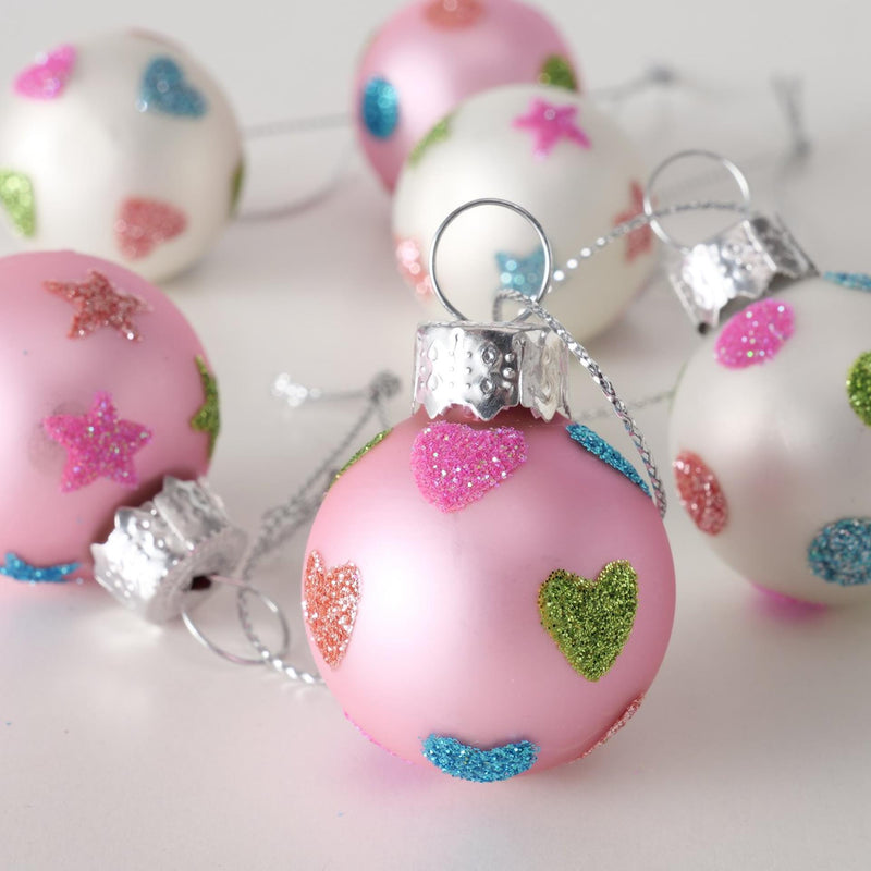 Load image into Gallery viewer, Boltze home kerstbal mini glas roze-wit 12 stuks
