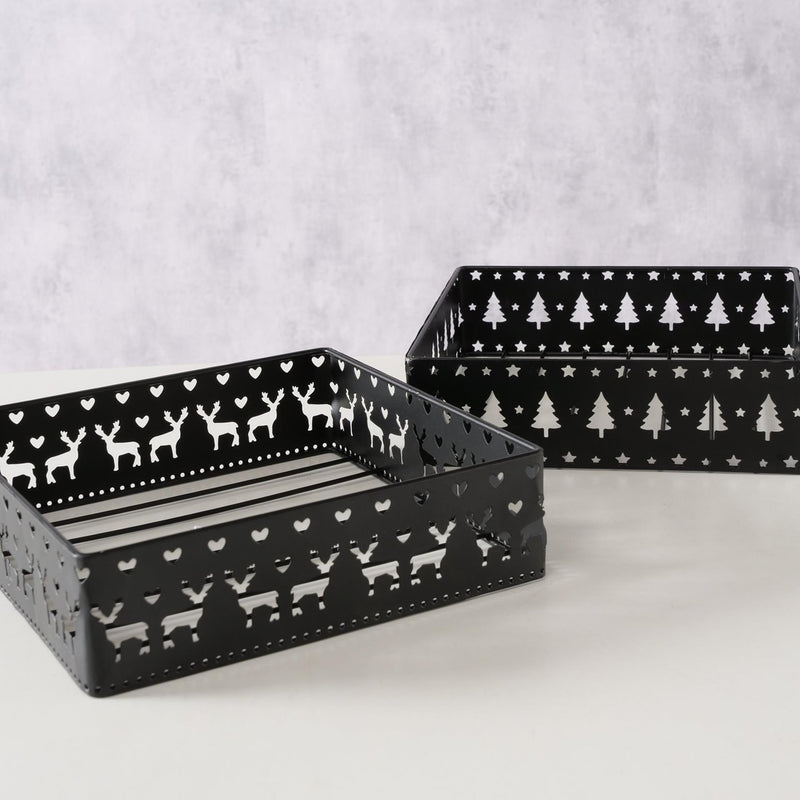 Load image into Gallery viewer, Boltze home servethouder zwart metaal met kerstdecor
