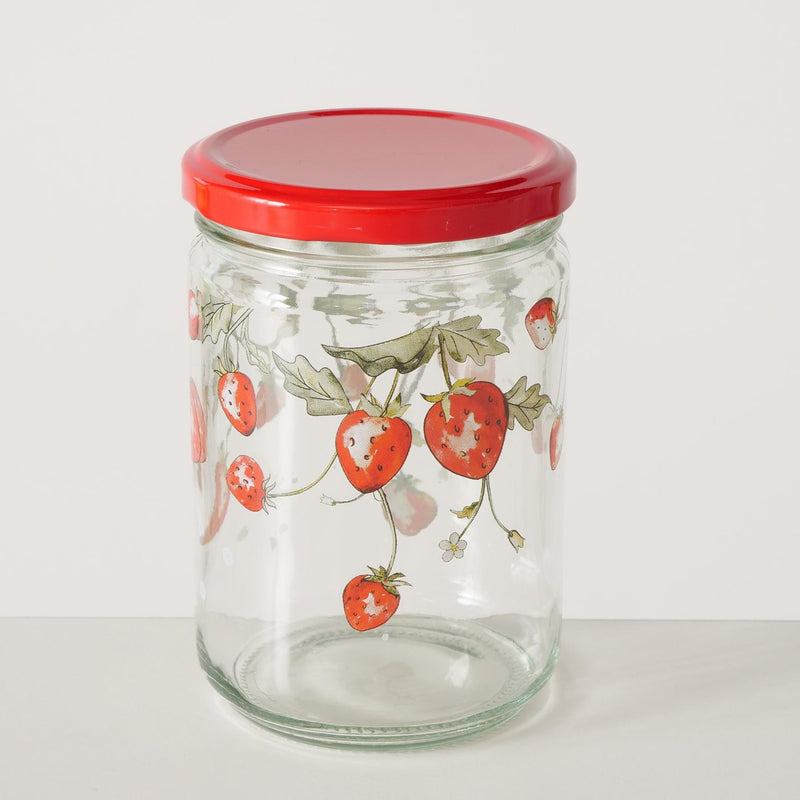 Afbeelding laden in galerijviewer, Boltze home voorraadpot 'emily' aardbei glas 500ml dia.9x13cm 2 assorti
