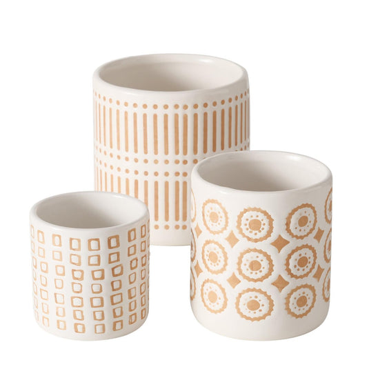 Boltze home bloempot set 'idale' 3-delig dolomite dia.9x10cm, dia.7x7cm, dia11x12cm