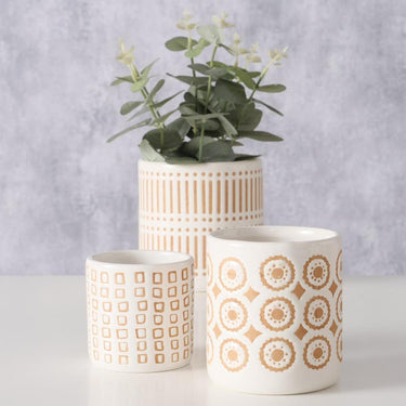 Boltze home bloempot set 'idale' 3-delig dolomite dia.9x10cm, dia.7x7cm, dia11x12cm