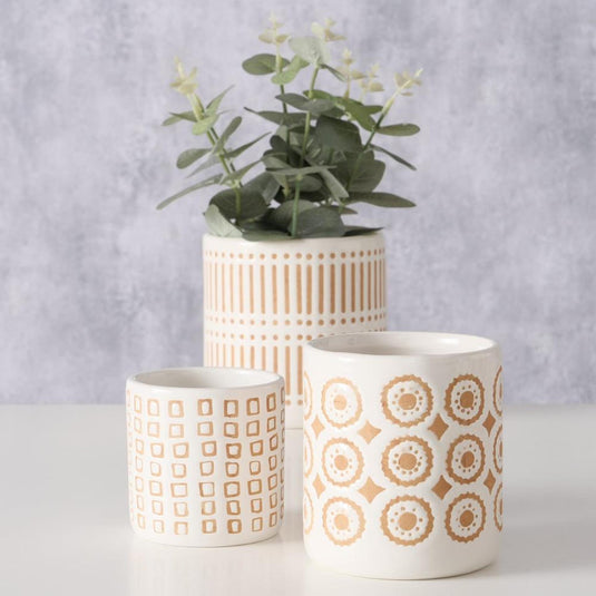 Boltze home bloempot set 'idale' 3-delig dolomite dia.9x10cm, dia.7x7cm, dia11x12cm