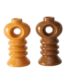Boltze home kandelaar aardewerk h14cm oranje bruin