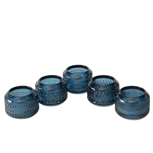 Boltze home theelichthouder 'vadina' glas dia.8x6cm blauw 3 assorti