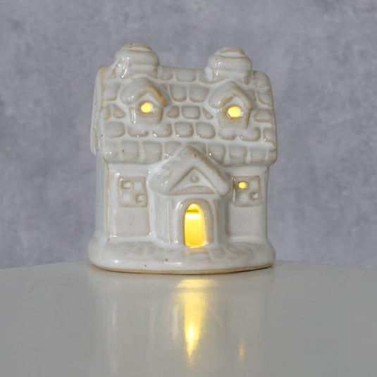 Boltze home deco huis cristo steen met led h7cm wit (incl.. 3x lr44 btterij)