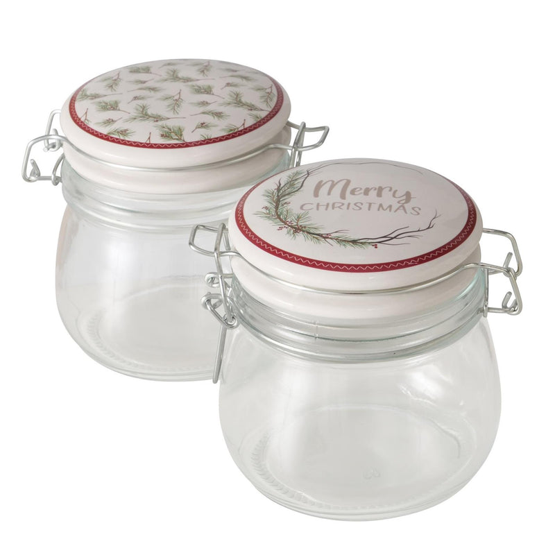 Afbeelding laden in galerijviewer, Boltze home voorraadpot glas met kerstmotief 450 ml
