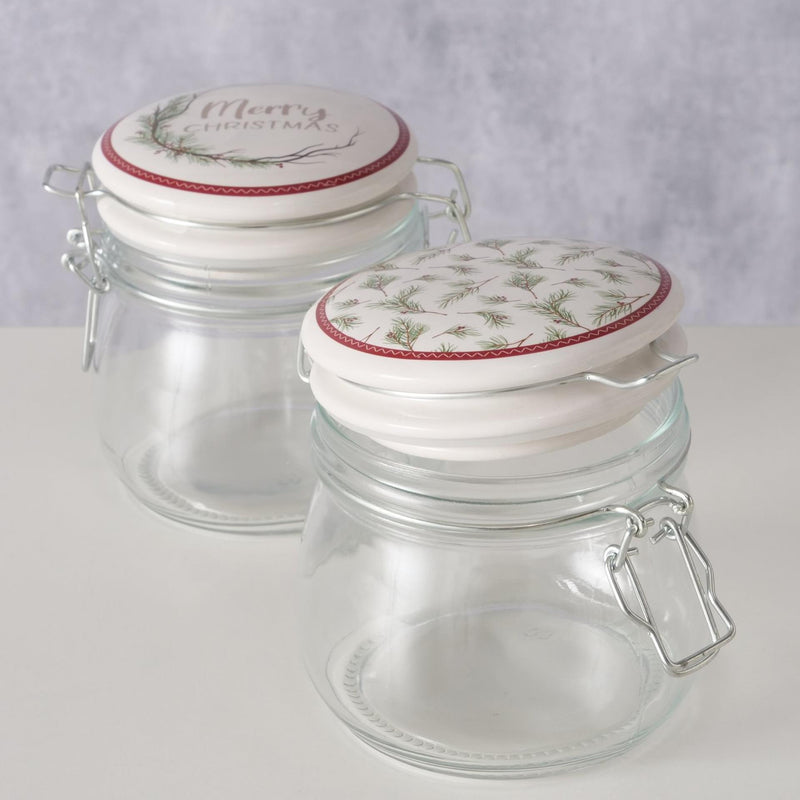Afbeelding laden in galerijviewer, Boltze home voorraadpot glas met kerstmotief 450 ml
