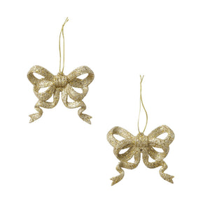 Boltze home kersthanger strik abby 2-delig kunststof 1,5x9cm glitter goud