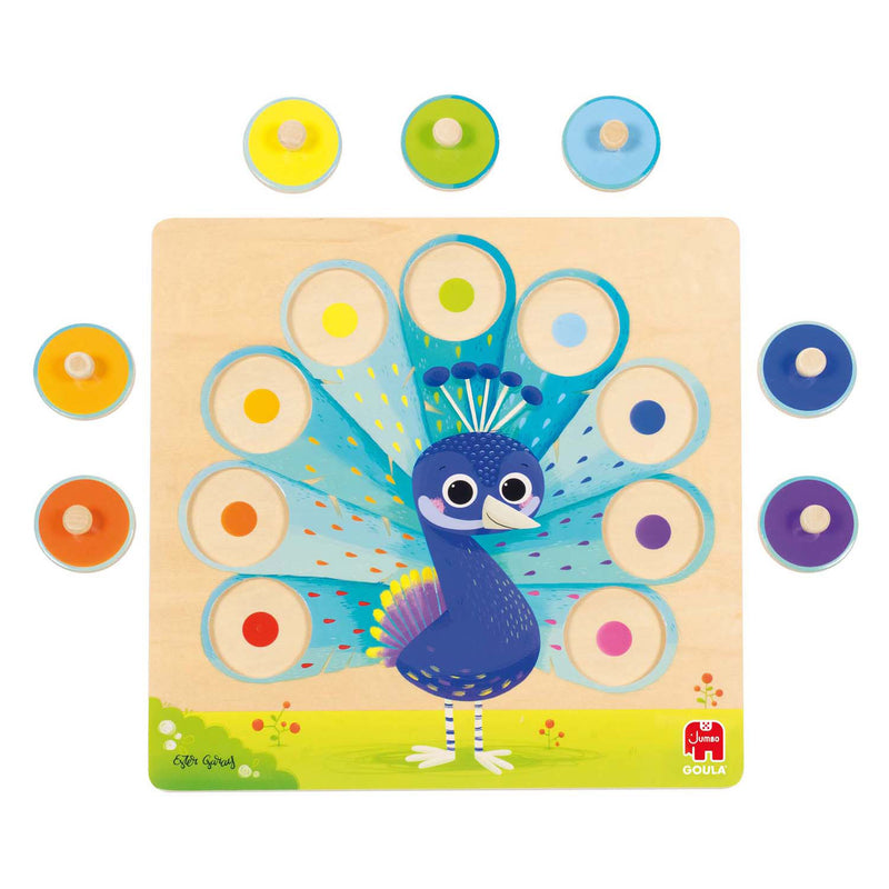 Load image into Gallery viewer, Jumbo goula - houten noppenpuzzel pauw, 9st.
