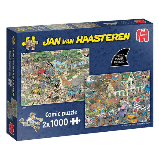 Jumbo jan van haasteren legpuzzel - 2in1 safari storm, 2x1000st.