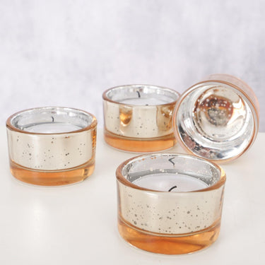 Boltze home theelichthouder balos glas 4-delig h3,4cm gelakt glas rosegoud